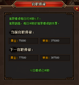 热血三国3势力官职俸禄